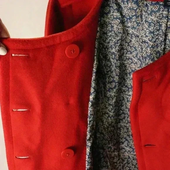 Lands' End Red Wool Long Coat women's 14 vintage pea coat winter warm - Picture 7 of 10